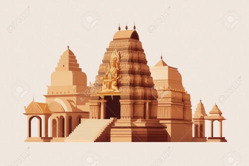 200667312 vintage vector illustration of a hindu temple in india retro style