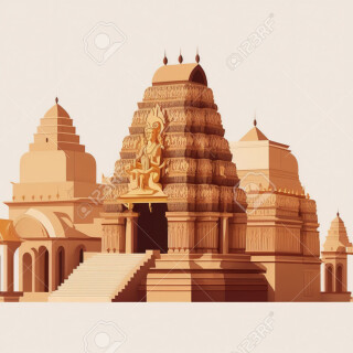 200667312-vintage-vector-illustration-of-a-hindu-temple-in-india-retro-style