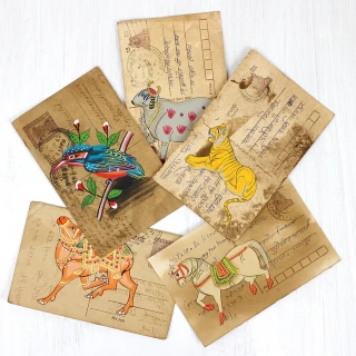 Hand-Painted-Vintage-Indian-Postcard-Mix-Set-of-5-7