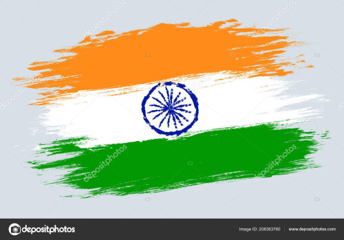 Vector vintage Indian flag. Drawing flag of India. India independence day.