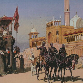 mogul-mughal-court-great-mosque-delhi-india-historical-vintage-painting-artwork-richa-maheshwari