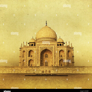 vintage-image-of-taj-mahal-at-sunrise-agra-india-E635RF